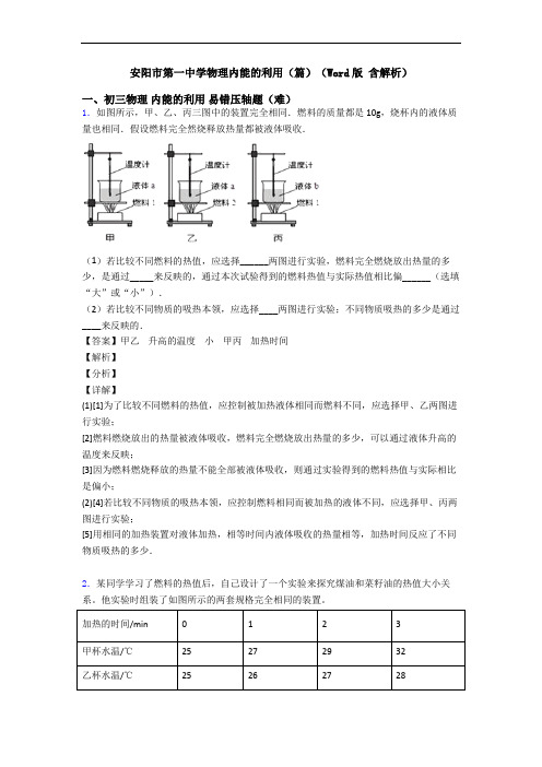 安阳市第一中学物理内能的利用(篇)(Word版 含解析)