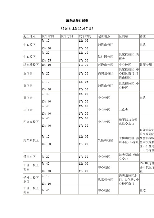 山东大学最新校车时刻表