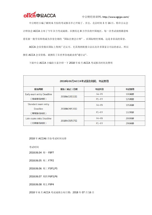 2018年6月份ACCA考试报名时间及费用详情