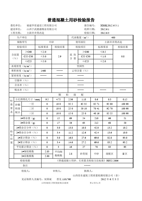 混凝土用砂、石检验报告