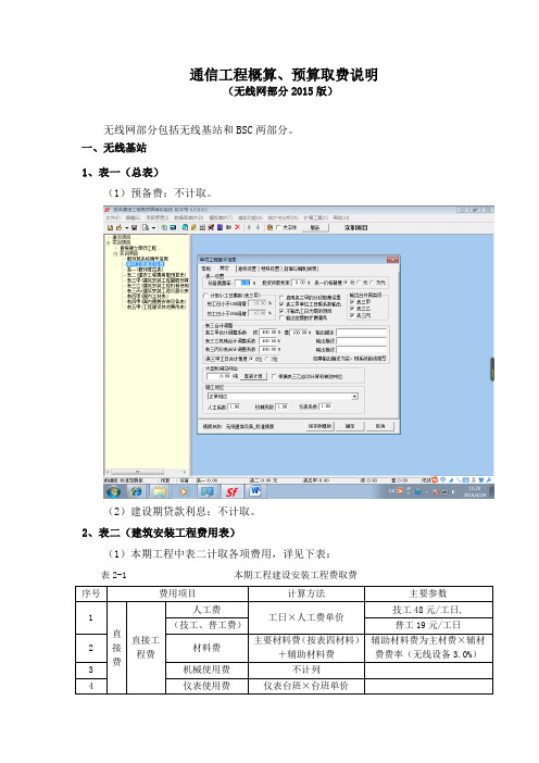 通信工程概算、预算取费说明(无线网部分)