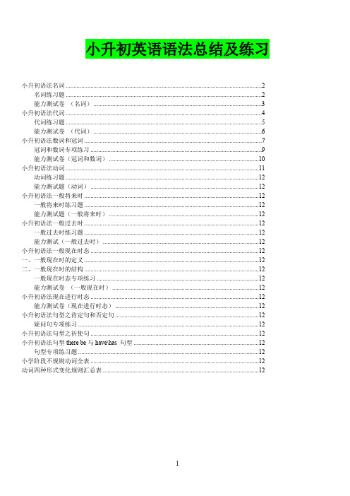 最全小升初英语语法点总结及练习(最新整理)