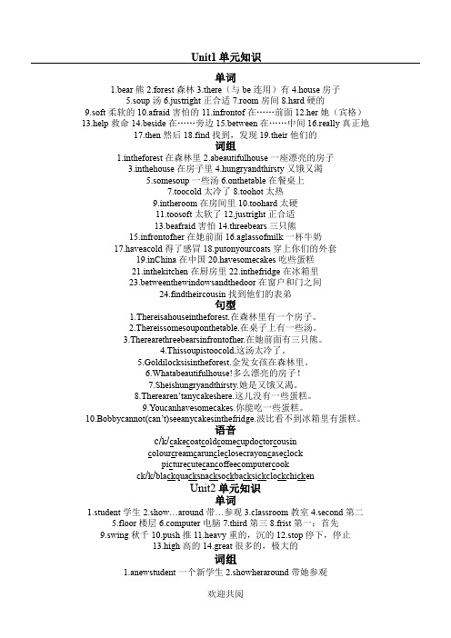 苏教版五年级上英语U1-8单元知识