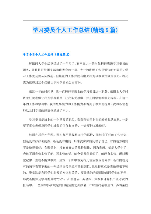 学习委员个人工作总结(精选5篇)