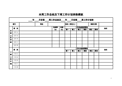 本周工作总结及下周工作计划表格模板