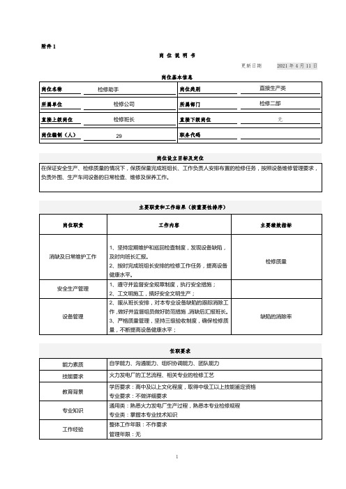 检修部检修助手岗位说明书)v2