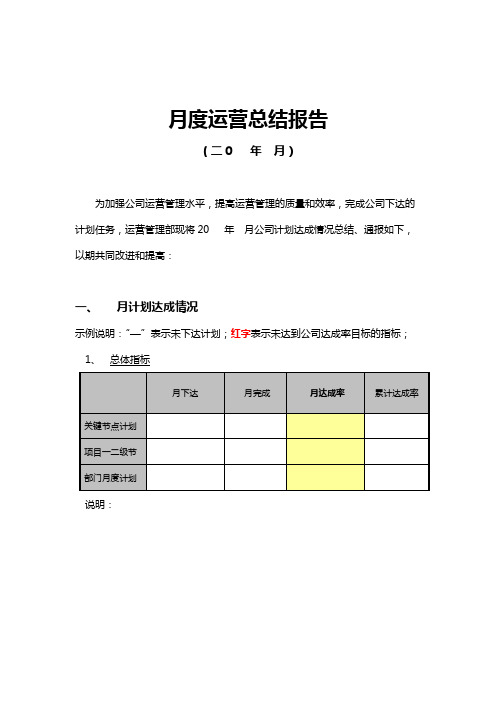 月度运营总结报告(模板)