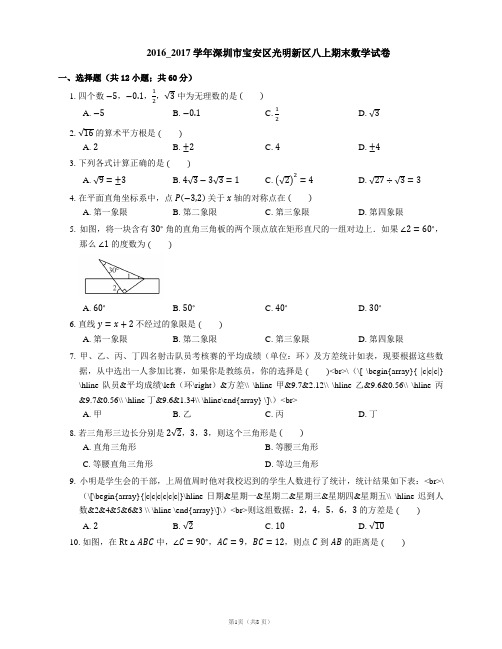 2016_2017学年深圳市宝安区光明新区八上期末数学试卷