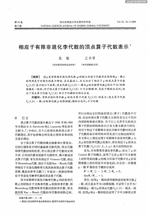 相应于有限非退化李代数的顶点算子代数表示