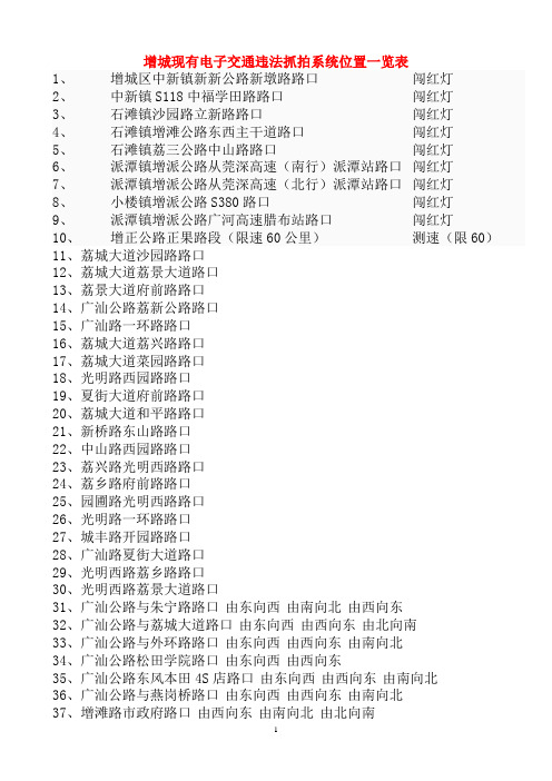 增城现有电子交通违法抓拍系统位置一览表