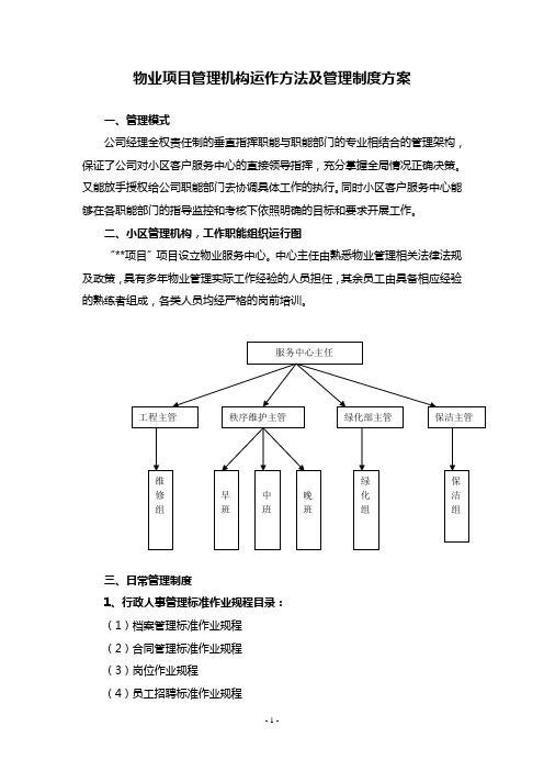 物业项目管理机构运作方法及管理制度方案