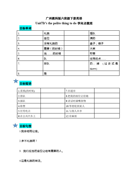 六年级下册英语知识点梳理-Unit7 It’s the polite thing to do 教科版
