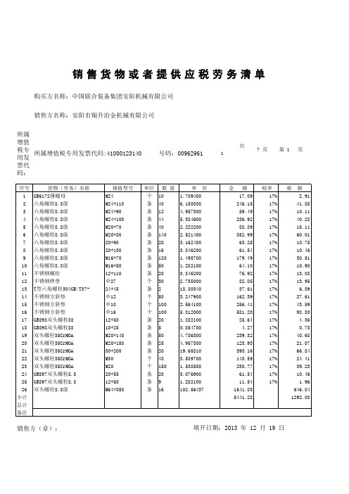 税务代开销货清单样表