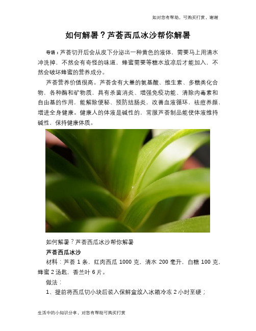 如何解暑？芦荟西瓜冰沙帮你解暑