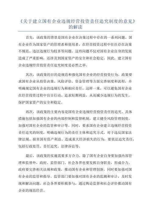 《关于建立国有企业违规经营投资责任追究制度的意见》的解读