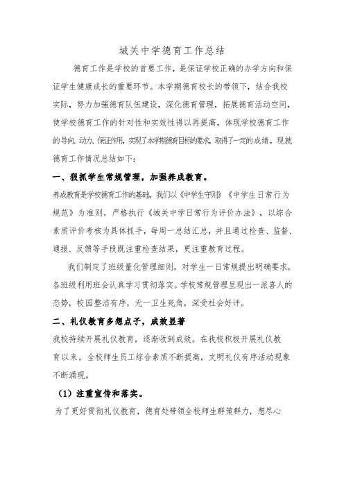 城关中学德育工作总结