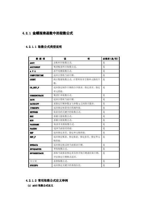 金蝶报表函数中的取数公式