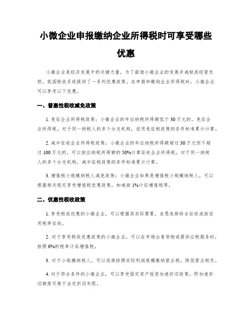 小微企业申报缴纳企业所得税时可享受哪些优惠