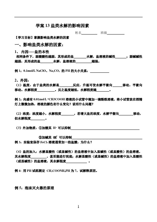 学案13影响盐类水解的因素