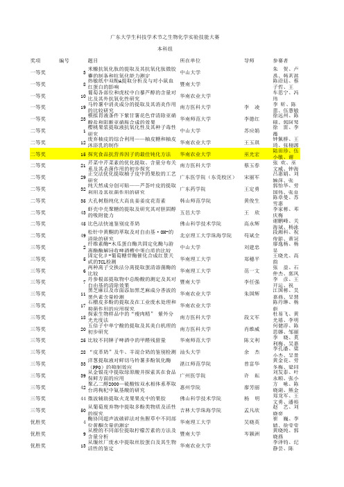 第十一届挑战杯广东大学生课外学术科技作品竞赛获奖名单-