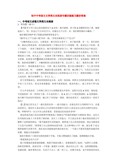 初中中考语文文学类文本阅读专题训练练习题含答案