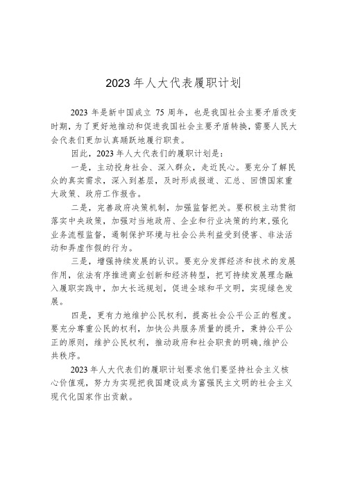 2023年人大代表履职计划