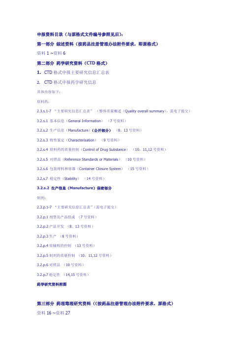 CTD格式共性问题及申报资料全目录