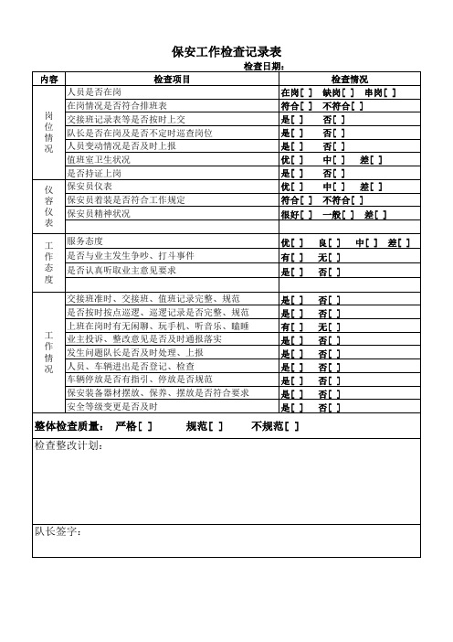 保安工作检查表