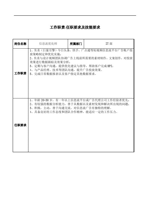 信息流优化师工作职责和任职要求模板