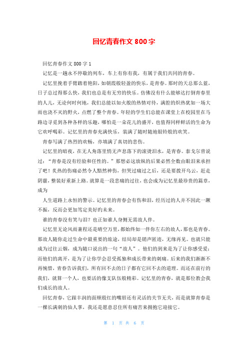 回忆青春作文800字