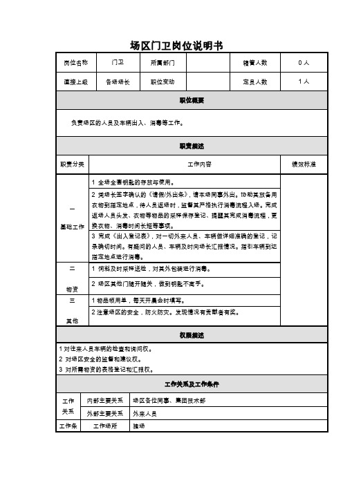 畜牧业场区门卫岗位说明书