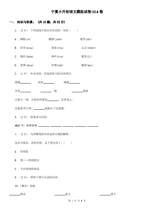 宁夏小升初语文模拟试卷(4)A卷