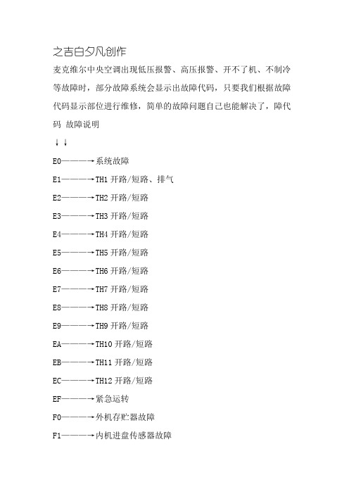 麦克维尔中央空调故障代码