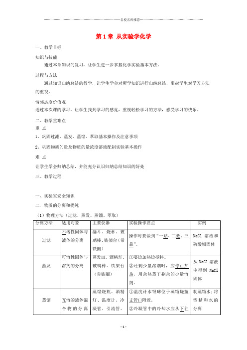 高中化学第1章从实验学化学复习名师制作优质教案新人教版必修1