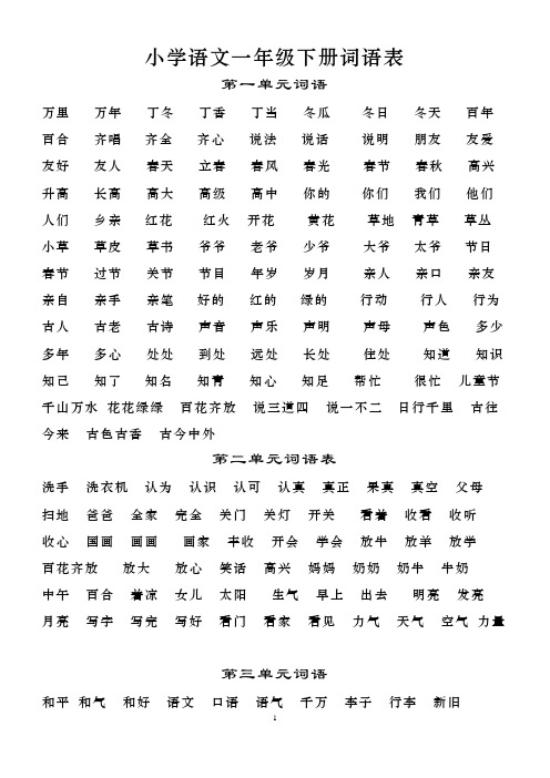 (完整版)一年级语文下册词语盘点