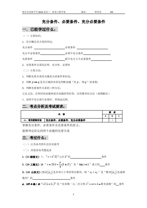 充分条件、必要条件、充分必要条件