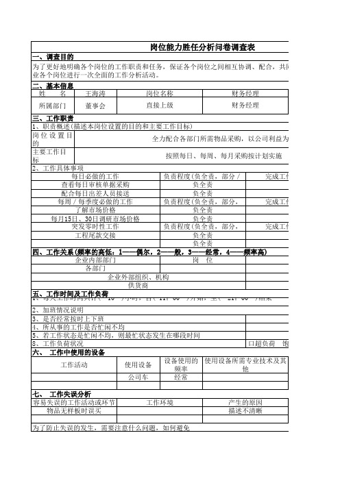 岗位能力胜任访谈法分析表