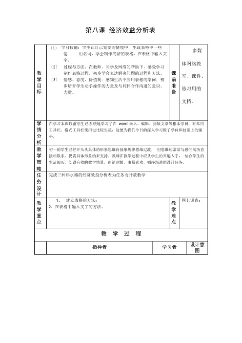 第八课经济效益分析表