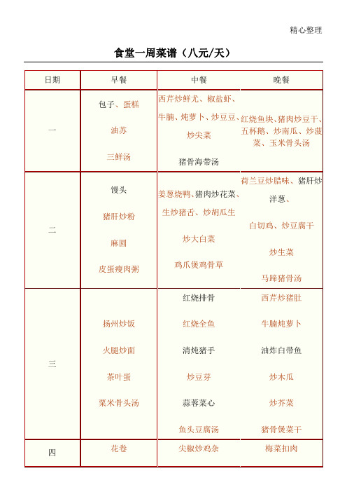 食堂每周菜谱个不重复