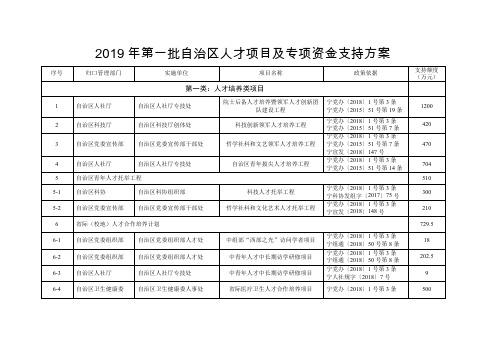 2019年第一批自治区人才项目及专项资金支持方案