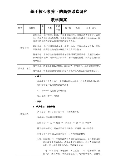 江苏少年儿童出版社初中美术七年级上册 第5课 耕牛·战马-“黄冈赛”一等奖