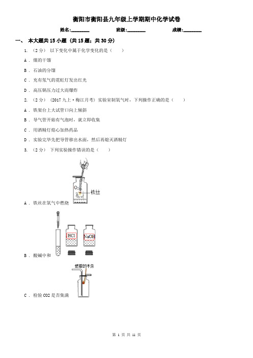 衡阳市衡阳县九年级上学期期中化学试卷