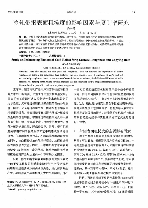 冷轧带钢表面粗糙度的影响因素与复制率研究