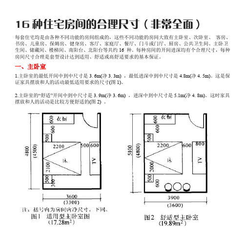 16种住宅房间尺寸