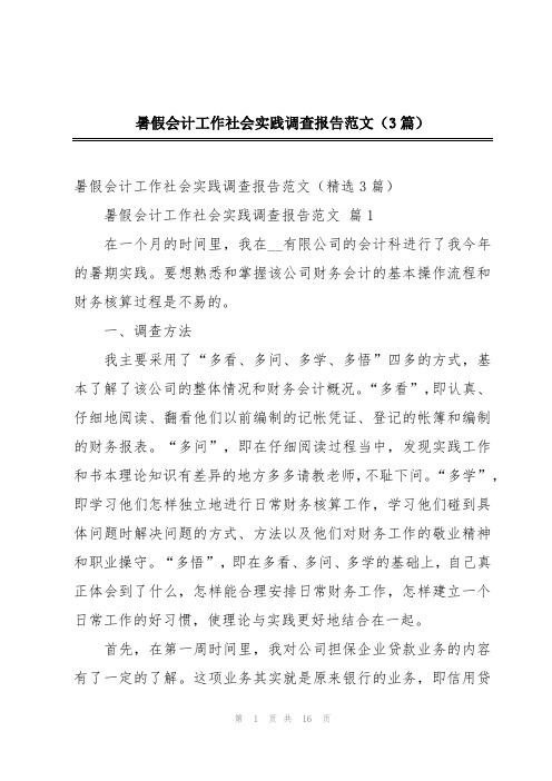 暑假会计工作社会实践调查报告范文(3篇)