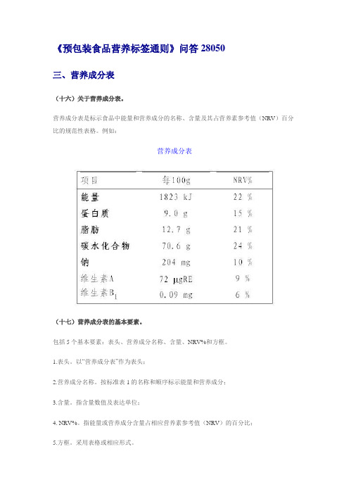 《预包装食品营养标签通则》问答 28050