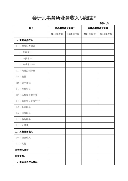 会计师事务所业务收入明细表