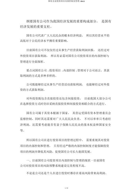 国有企业投资项目内部控制及管理.docx