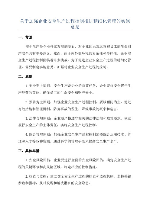 关于加强企业安全生产过程控制推进精细化管理的实施意见