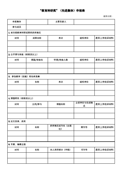 教育科研奖(先进集体)申报表【模板】